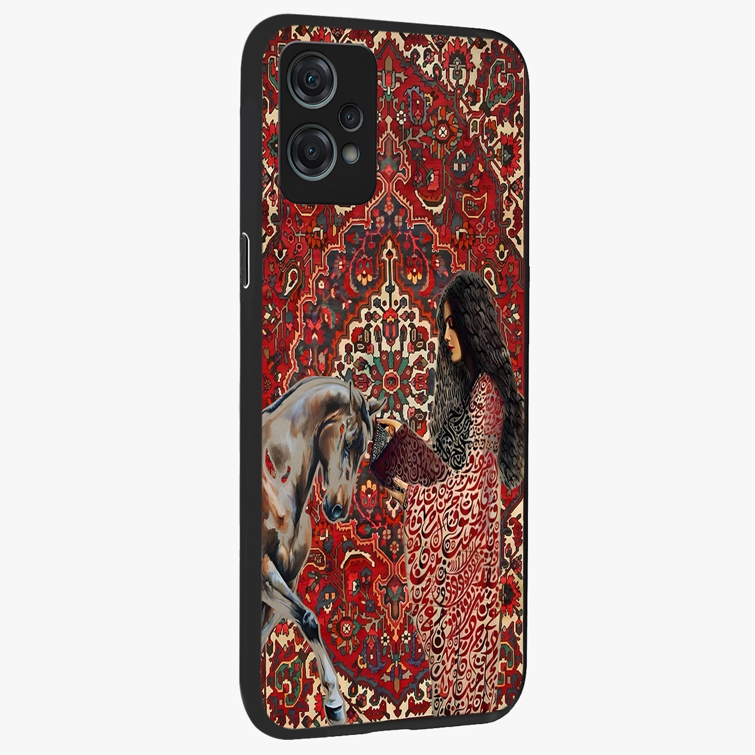 Girl With Horse Glass Case for 1+Nord Ce 2 Lite side perspective highlighting graceful equestrian detailing and smooth build
