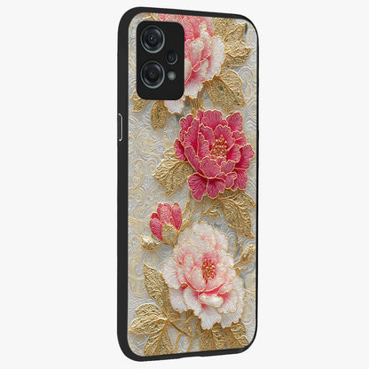 Golden Blossom Elegance Glass Case for 1+Nord Ce 2 Lite side perspective highlighting delicate floral textures and sleek build