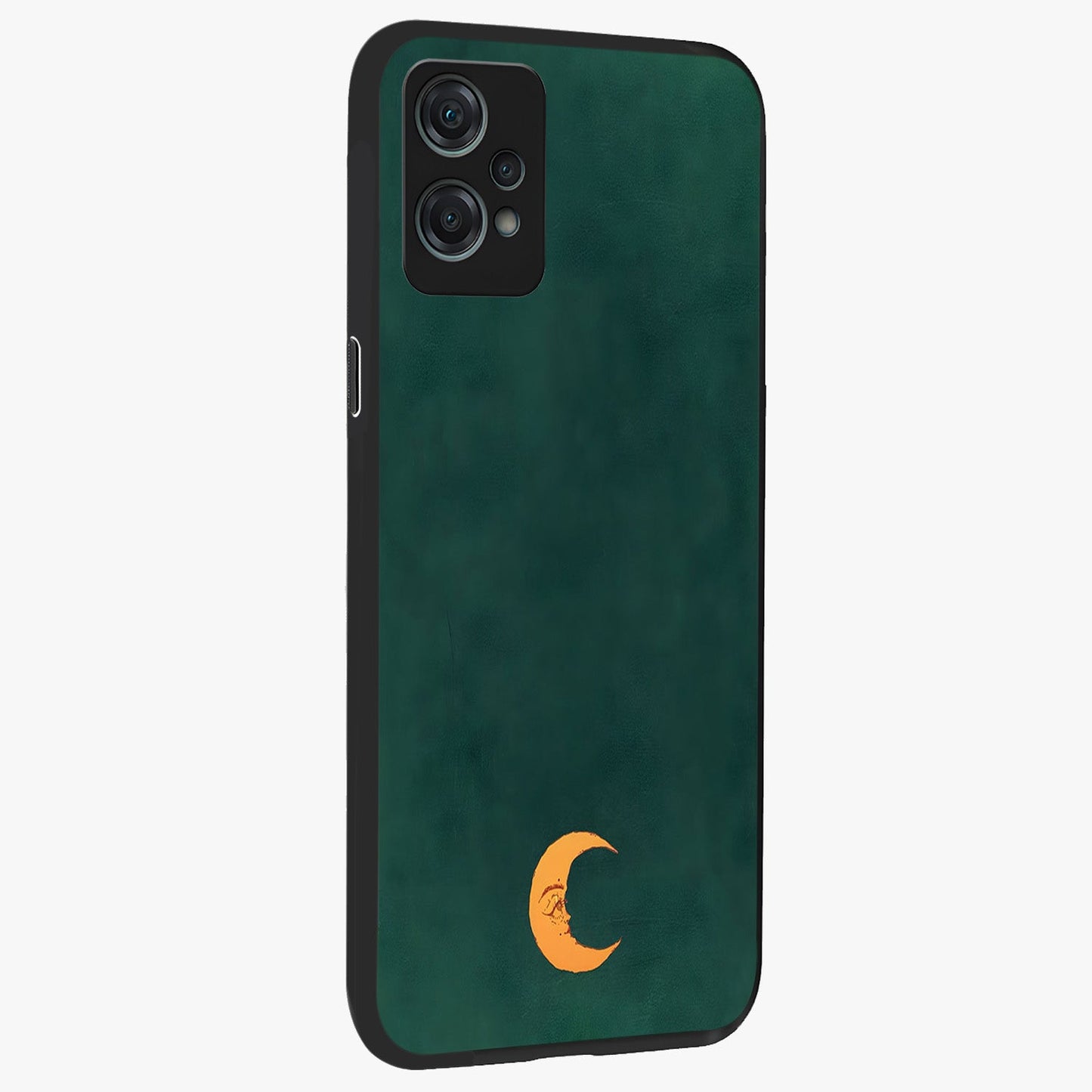 Golden Crescent Mood Glass Case for 1+Nord Ce 2 Lite side perspective highlighting elegant crescent detailing and smooth build