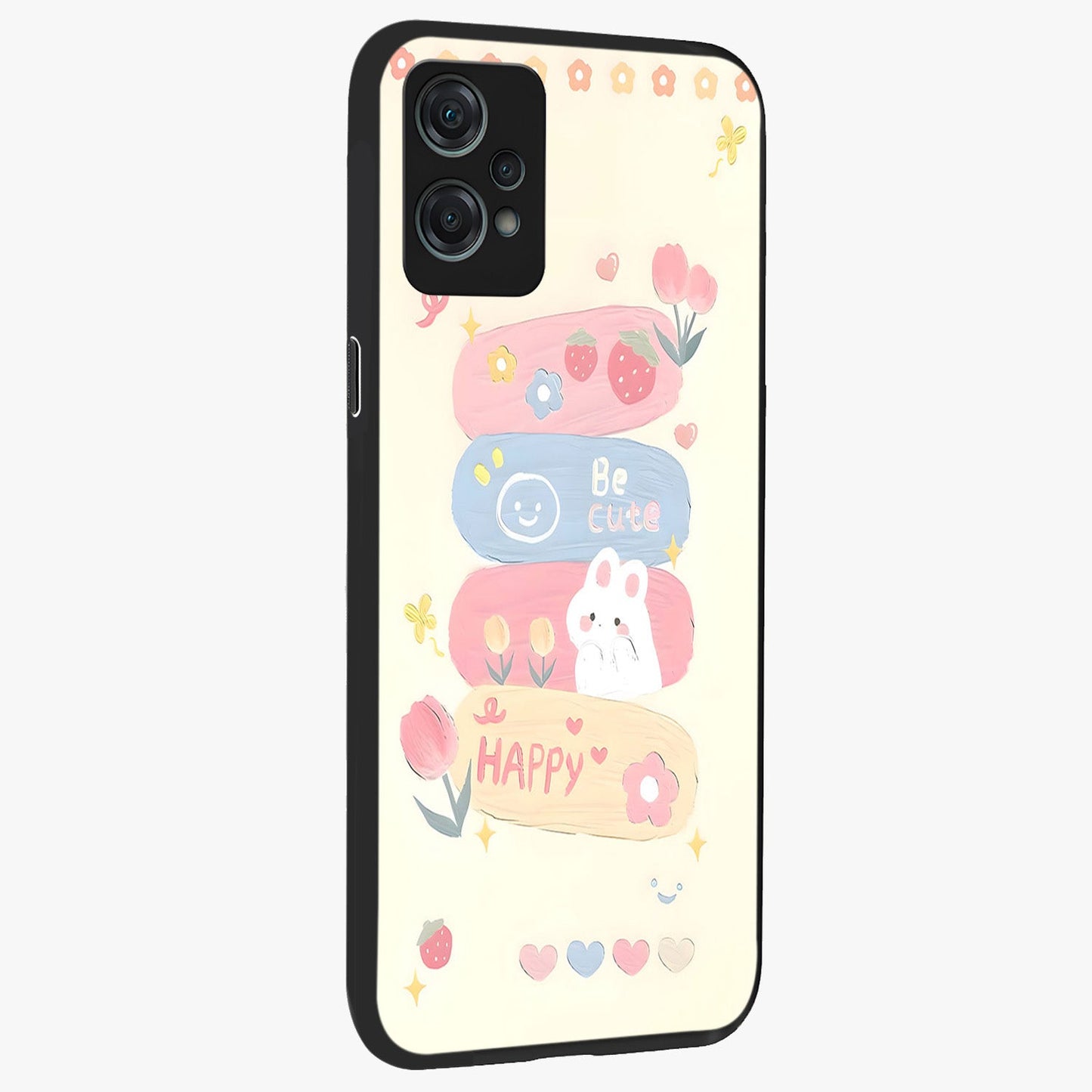 Happy Cute Bunny Glass Case for 1+Nord Ce 2 Lite side perspective highlighting charming character detailing and smooth build