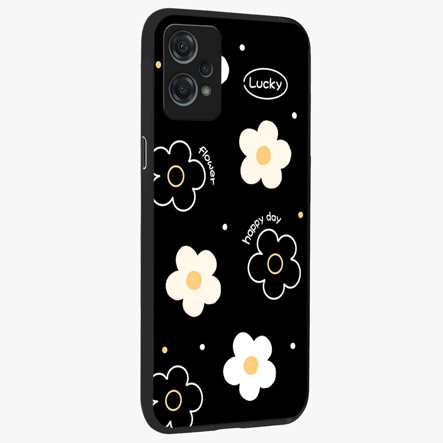 Happy Day Daisy Glass Case for 1+Nord Ce 2 Lite side perspective highlighting fresh floral textures and premium edges