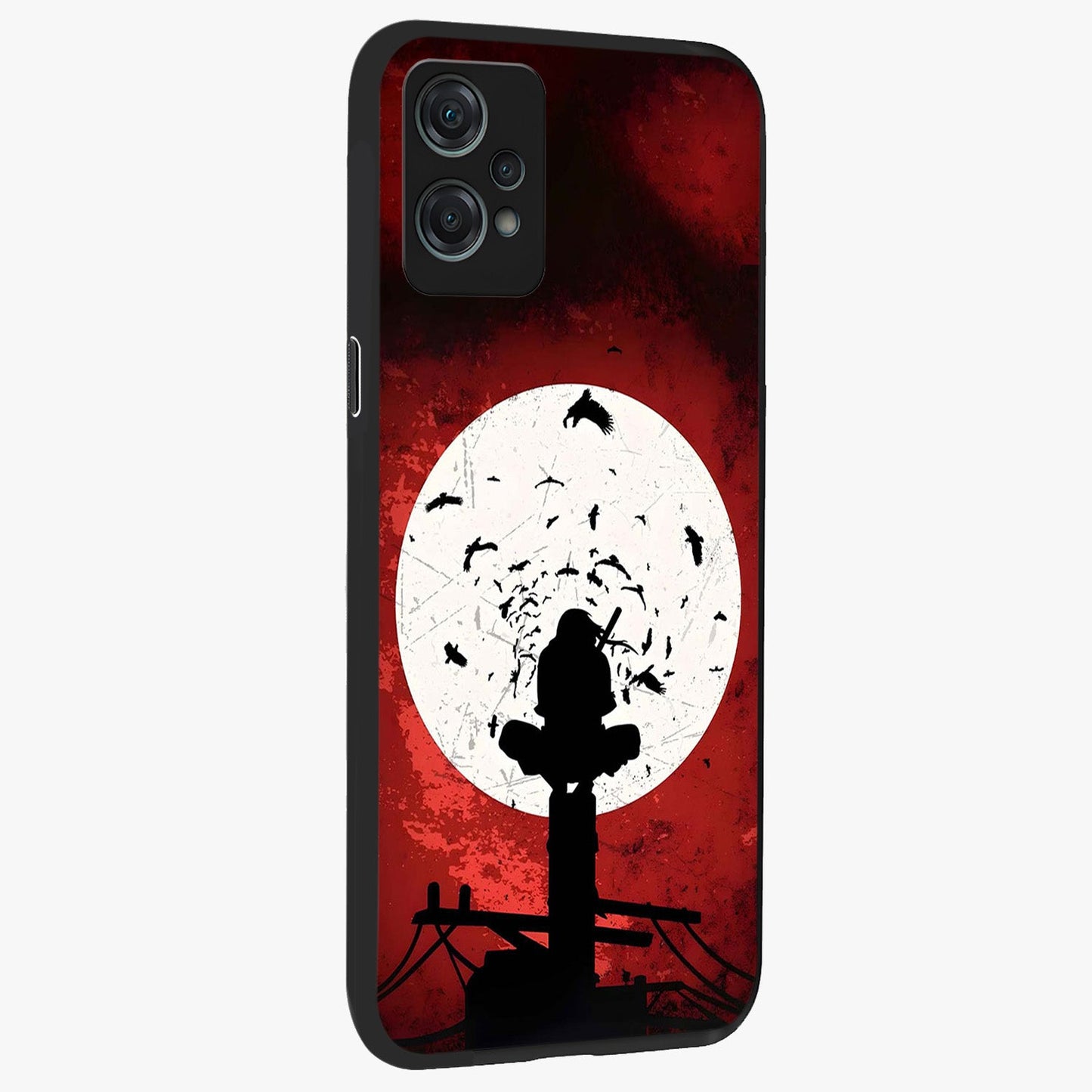 Itachi Limited Edition Naruto Anime Case Glass Case for 1+Nord Ce 2 Lite side perspective highlighting sharp anime detailing and premium edges