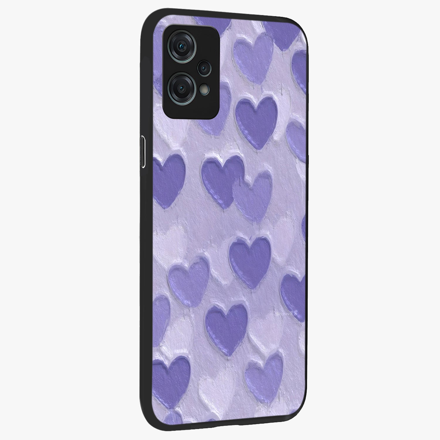 Lavender Paper Hearts Glass Case for 1+Nord Ce 2 Lite side perspective highlighting delicate heart textures and sleek build