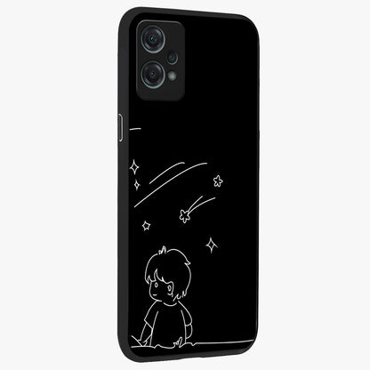 Line Art Boy With Shooting Stars Glass Case for 1+Nord Ce 2 Lite side perspective highlighting delicate line textures and smooth edges