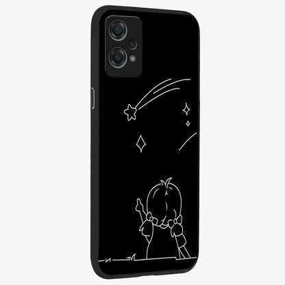 Line Art Girl With Shooting Stars Glass Case for 1+Nord Ce 2 Lite side perspective highlighting subtle star textures and premium build