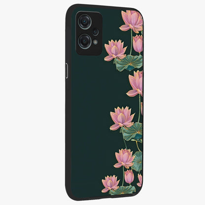 Lotus Bloom Serenity Glass Case for 1+Nord Ce 2 Lite side perspective highlighting delicate petal textures and premium edges