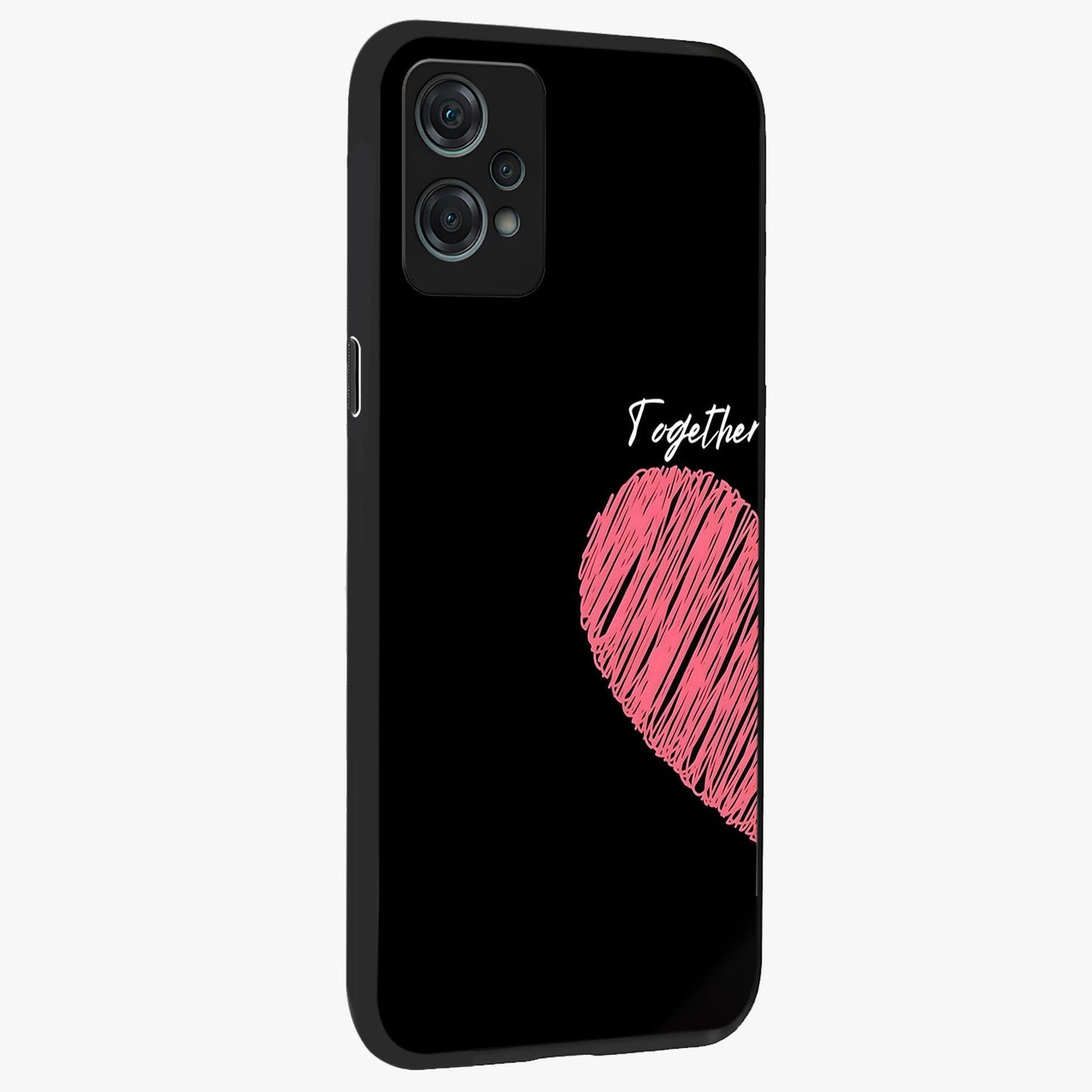 Love Forever Together Left Glass Case for 1+Nord Ce 2 Lite side perspective highlighting charming detailing and smooth build