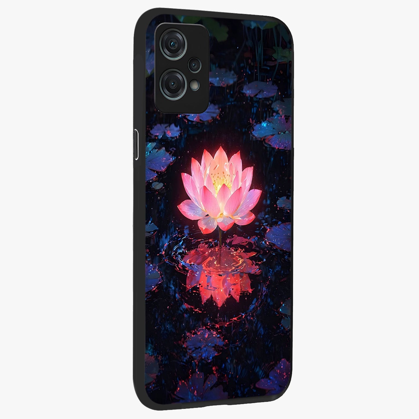 Luminous Lotus Glow Glass Case for 1+Nord Ce 2 Lite side perspective highlighting serene floral textures and premium edges