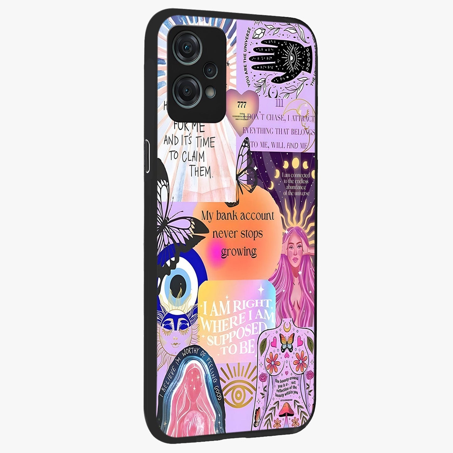 Manifestation Collage Glass Case for 1+Nord Ce 2 Lite side perspective highlighting bold collage detailing and smooth build