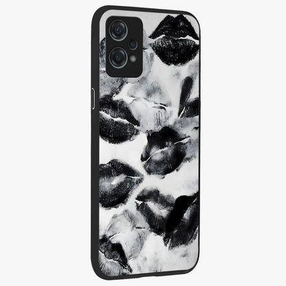 Midnight Kiss Marks Glass Case for 1+Nord Ce 2 Lite side perspective highlighting playful detailing and premium edge finish