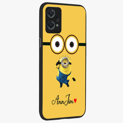 Minion Custom Name Glass Case for 1+Nord Ce 2 Lite side perspective highlighting custom typography and smooth premium build