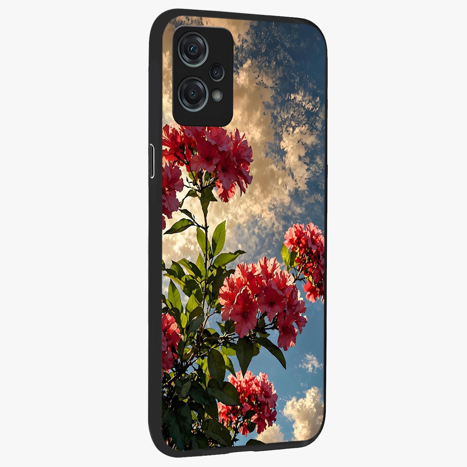 Moonlit Blossom Charm Glass Case for 1+Nord Ce 2 Lite side perspective highlighting refined floral textures and premium edges