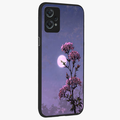 Moonlit Petal Night Glass Case for 1+Nord Ce 2 Lite side perspective highlighting graceful petal textures and smooth build