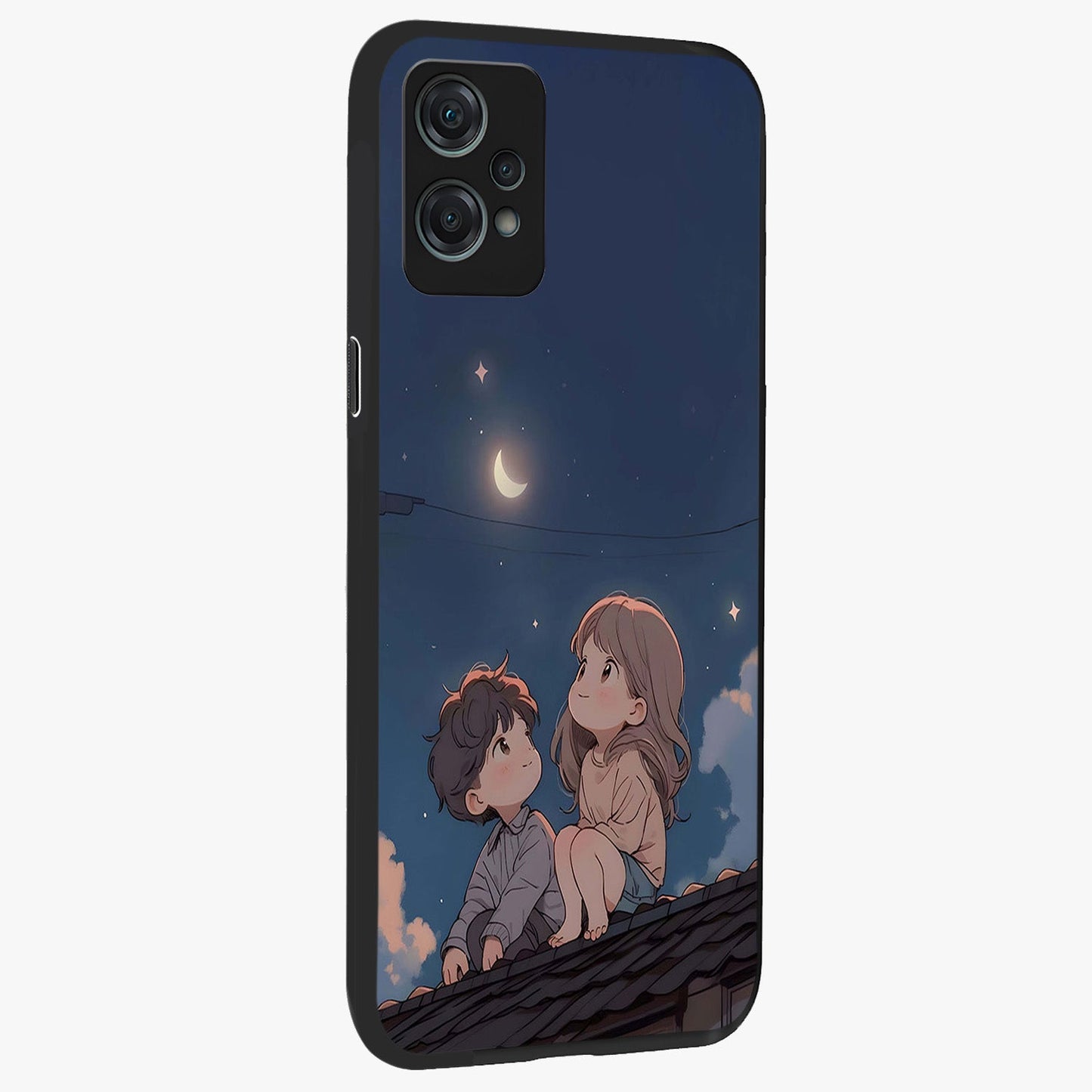Moonlit Promise Together Glass Case for 1+Nord Ce 2 Lite side perspective highlighting delicate textures and sleek premium build