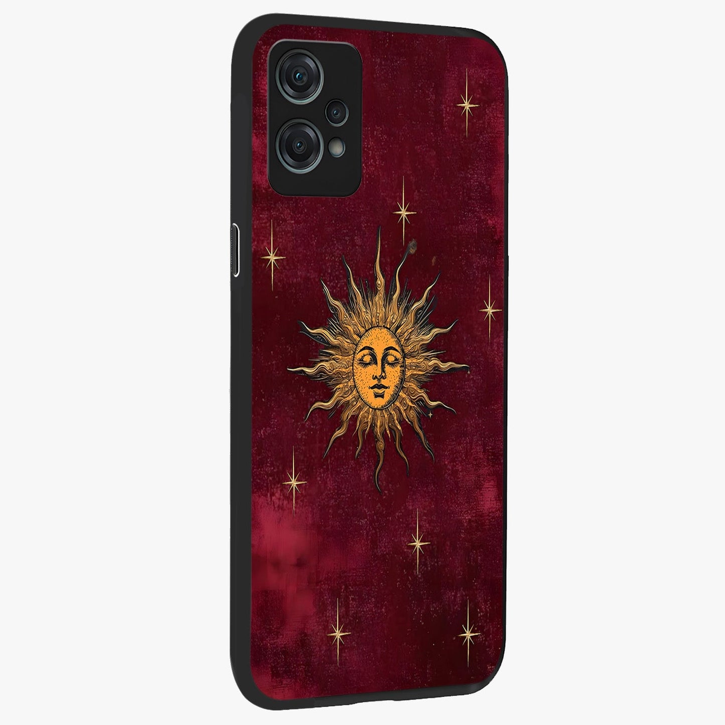 Mystic Solar Glow Glass Case for 1+Nord Ce 2 Lite side perspective highlighting luminous detailing and premium edges
