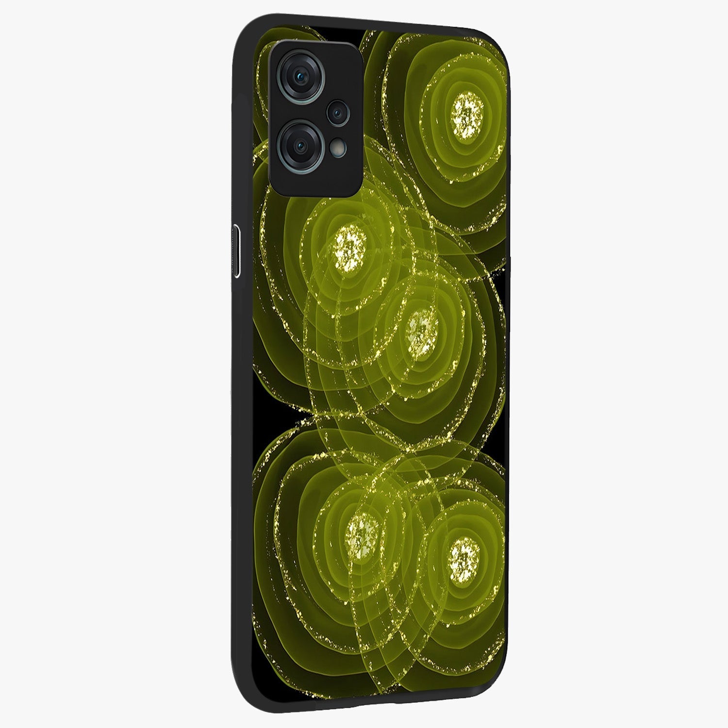 Neon Orbit Bloom Marble Glass Case for 1+Nord Ce 2 Lite side perspective highlighting luminous textures and premium edges