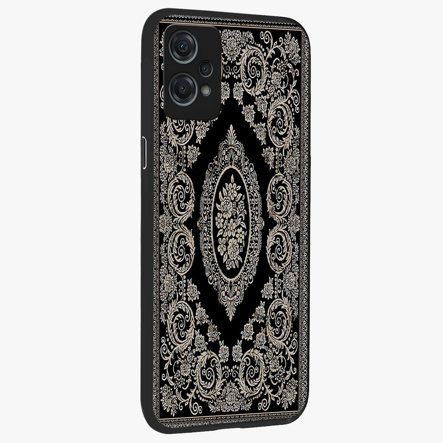 Noir Bloom Elegance Glass Case for 1+Nord Ce 2 Lite side perspective highlighting subtle textures and sleek premium build