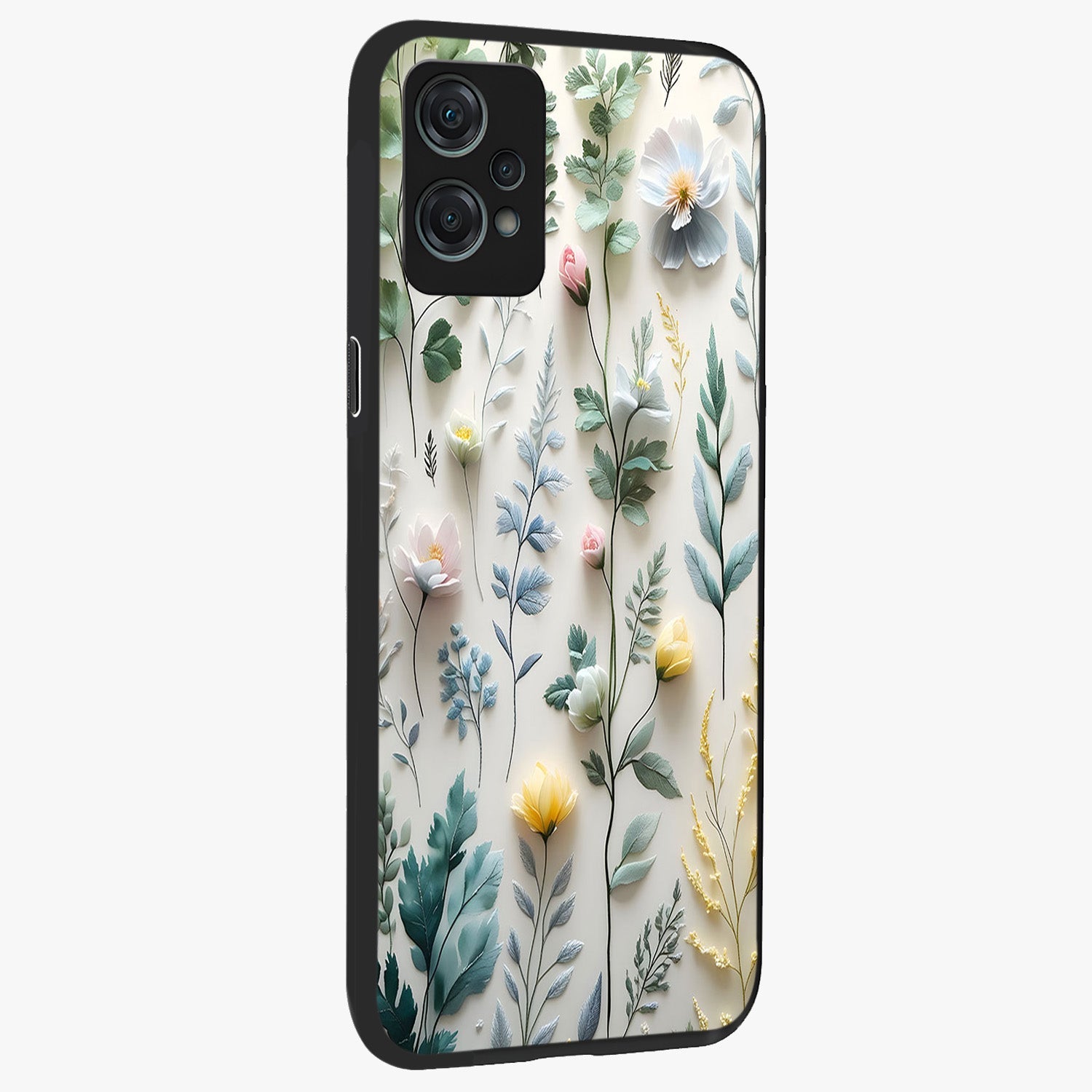 Pastel Garden Whispers Glass Case for 1+Nord Ce 2 Lite side perspective highlighting refined textures and smooth build