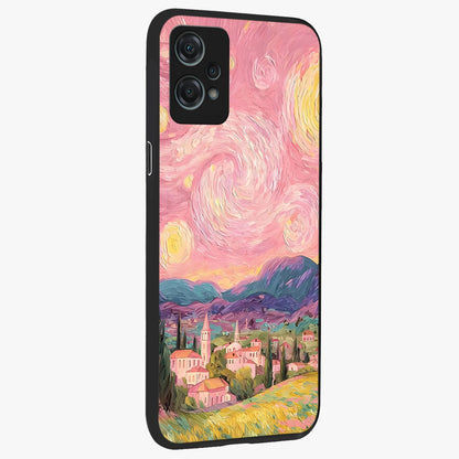 Pastel Starry Village Glass Case for 1+Nord Ce 2 Lite side perspective highlighting serene scenic textures and premium edges
