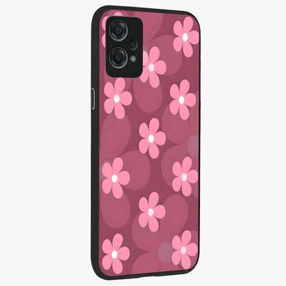 Pink Daisy Flower Pattern Glass Case for 1+Nord Ce 2 Lite side perspective highlighting bright floral textures and smooth build