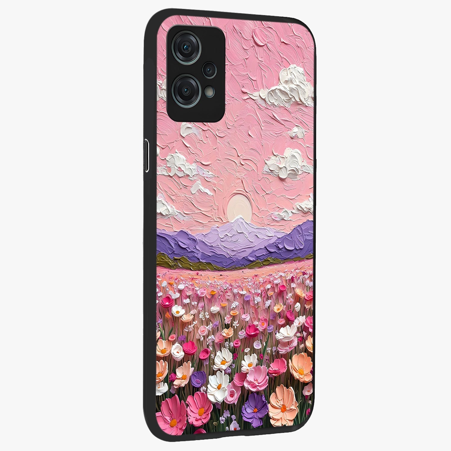 Pink Pastel Groovy Art Glass Case for 1+Nord Ce 2 Lite side perspective highlighting funky textures and premium edges