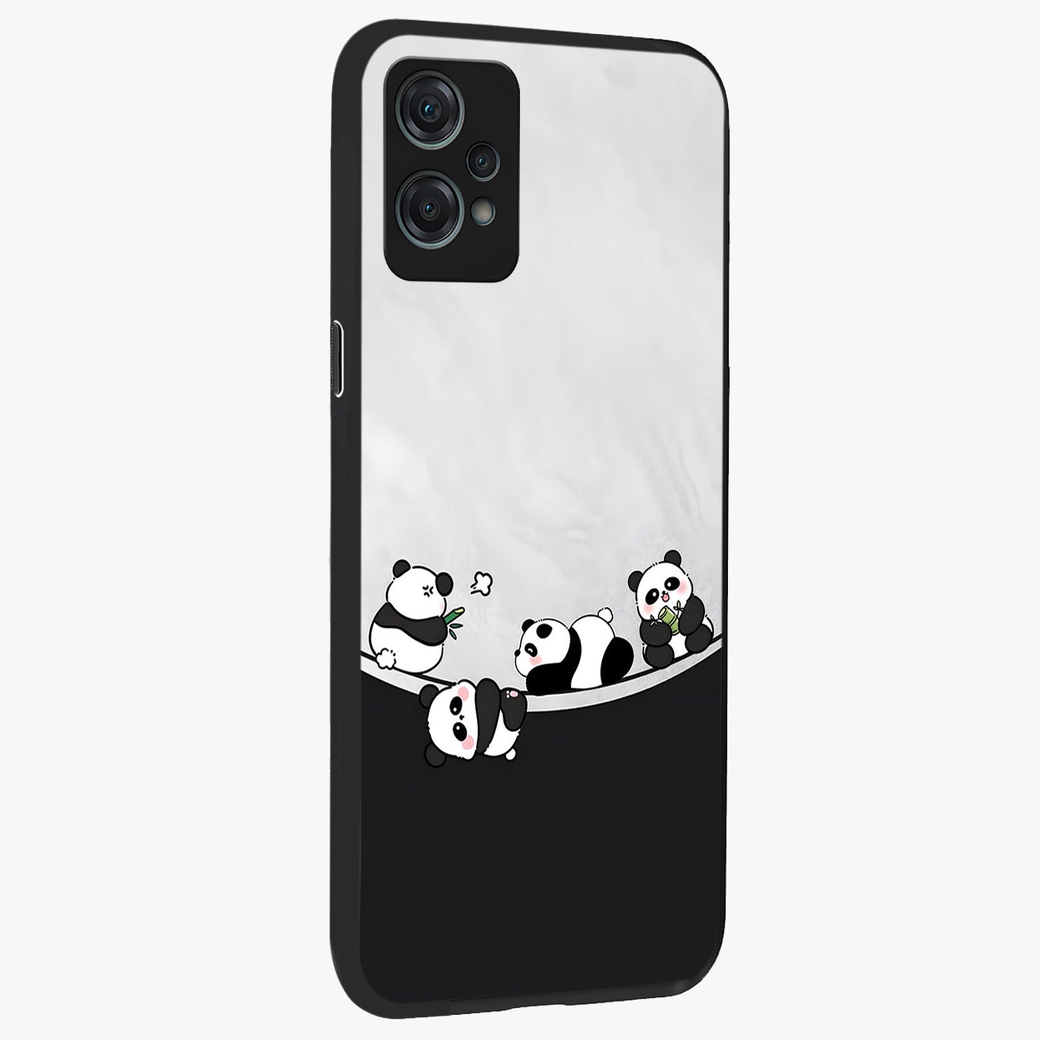 Playful Panda Parade Glass Case for 1+Nord Ce 2 Lite side perspective highlighting charming detailing and premium edges