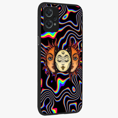 Psychedelic Sun Glass Case for 1+Nord Ce 2 Lite side perspective highlighting vivid gradients and premium edge finish