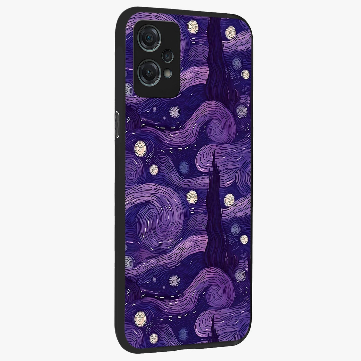 Purple Swirls Glass Case for 1+Nord Ce 2 Lite side perspective highlighting fluid textures and sleek premium build