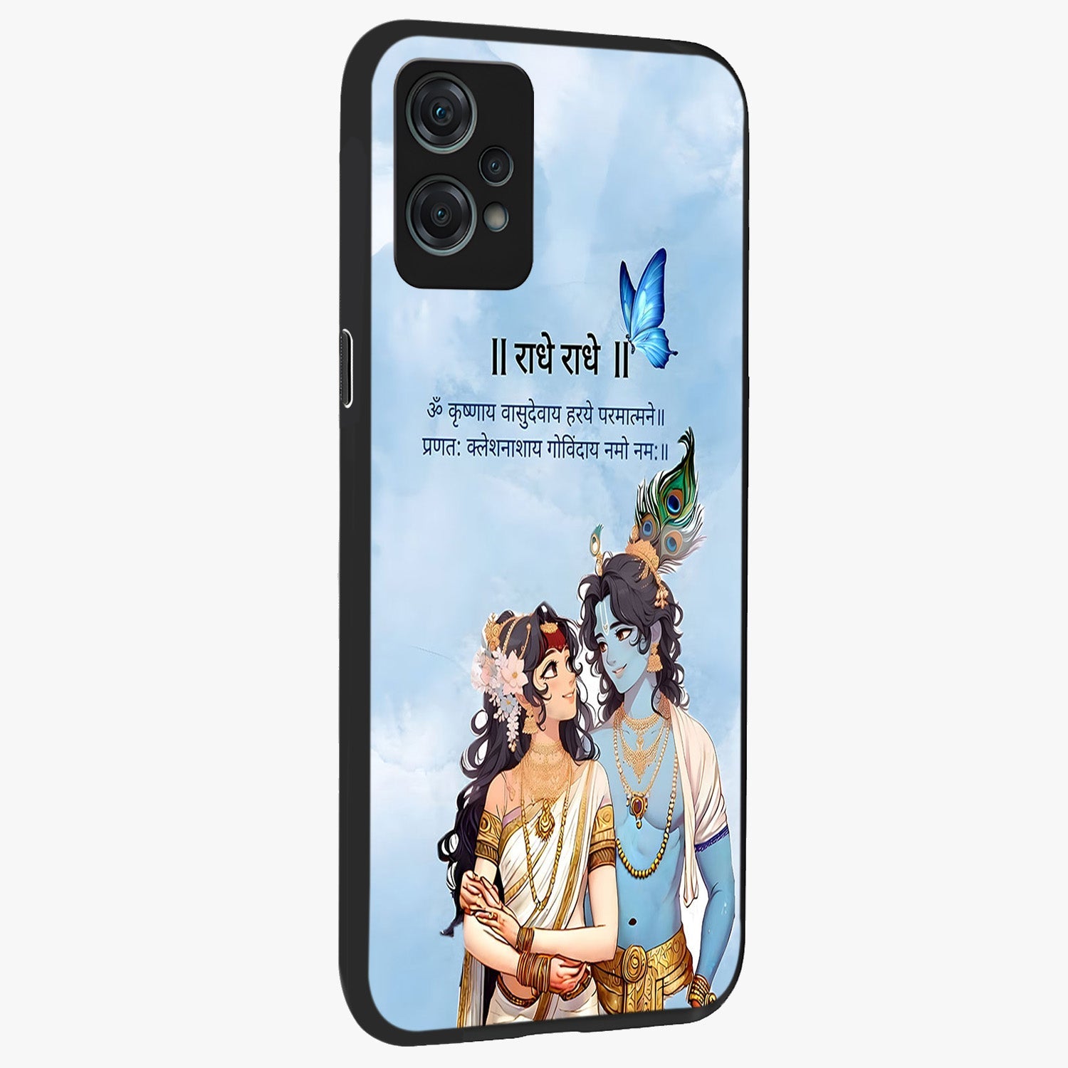 Radha Krishna Eternal Glass Case for 1+Nord Ce 2 Lite side perspective highlighting detailed illustration textures and smooth build