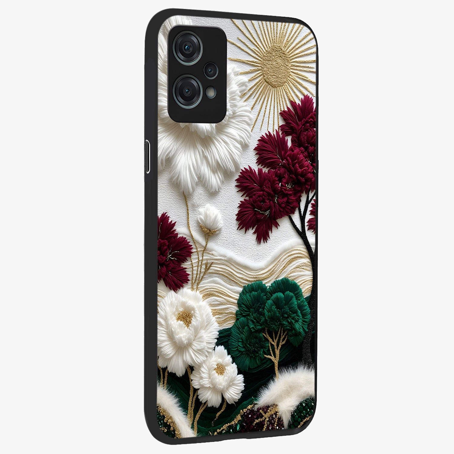 Radiant Bloom Elegance Glass Case for 1+Nord Ce 2 Lite side perspective highlighting delicate petal textures and premium edges