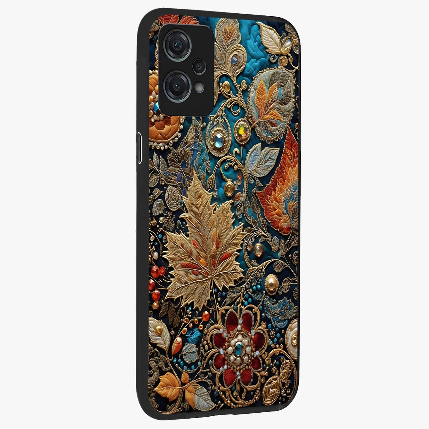 Royal Jewel Garden Glass Case for 1+Nord Ce 2 Lite side perspective highlighting intricate detailing and premium edges