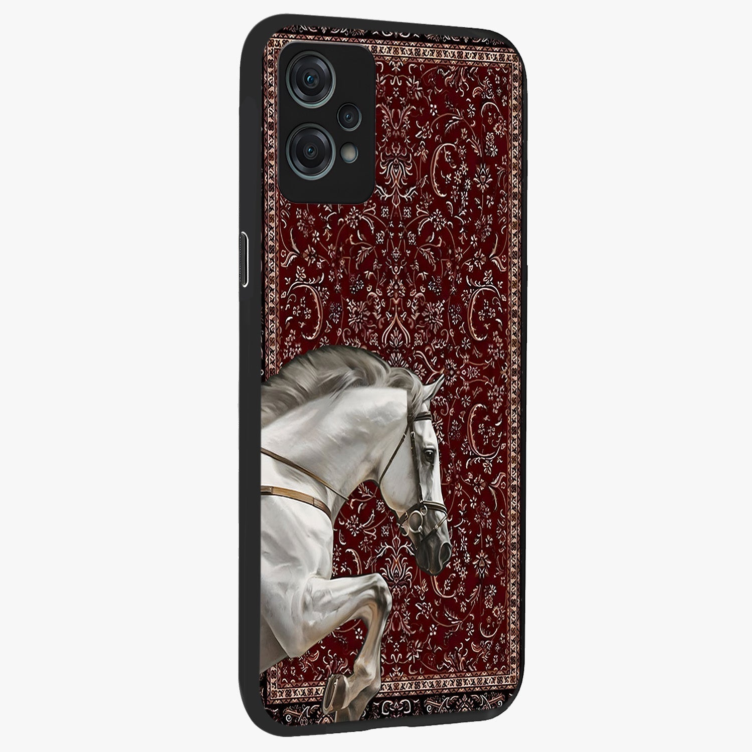 Royal Rider Tapestry Glass Case for 1+Nord Ce 2 Lite side perspective highlighting intricate textures and premium edges