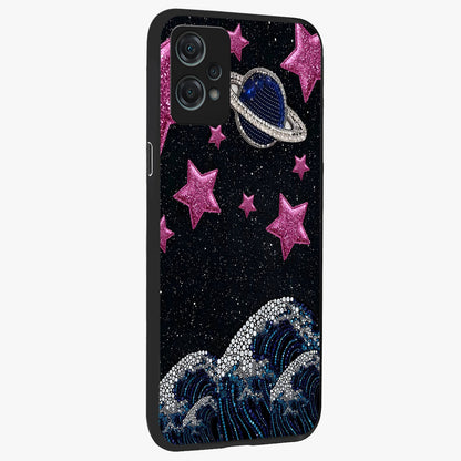 Saturn Pink Storm Glass Case for 1+Nord Ce 2 Lite side perspective highlighting planetary textures and premium edges