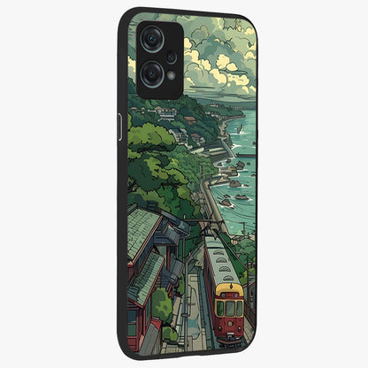 Seaside Train Ride Glass Case for 1+Nord Ce 2 Lite side perspective highlighting detailed scenery textures and premium edges