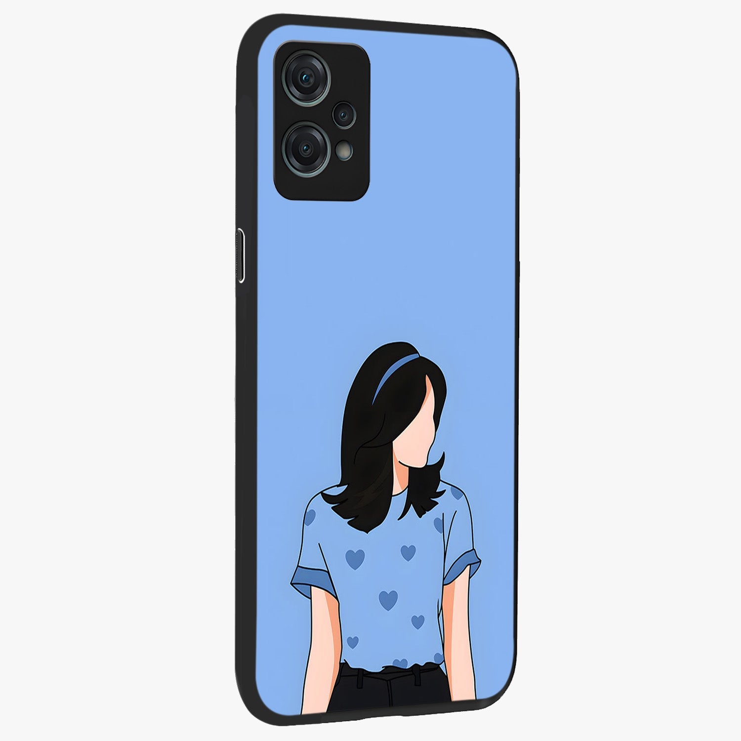 Soft Hearts Girl Glass Case for 1+Nord Ce 2 Lite side perspective highlighting delicate illustration textures and smooth build