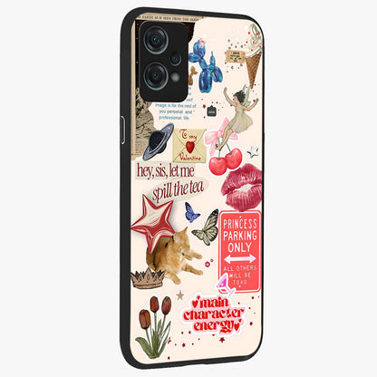Spill the Tea Retro Collage Glass Case for 1+Nord Ce 2 Lite side perspective highlighting layered textures and sleek build