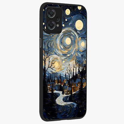 Starry Winter Town Glass Case for 1+Nord Ce 2 Lite side perspective highlighting serene landscape textures and premium edges