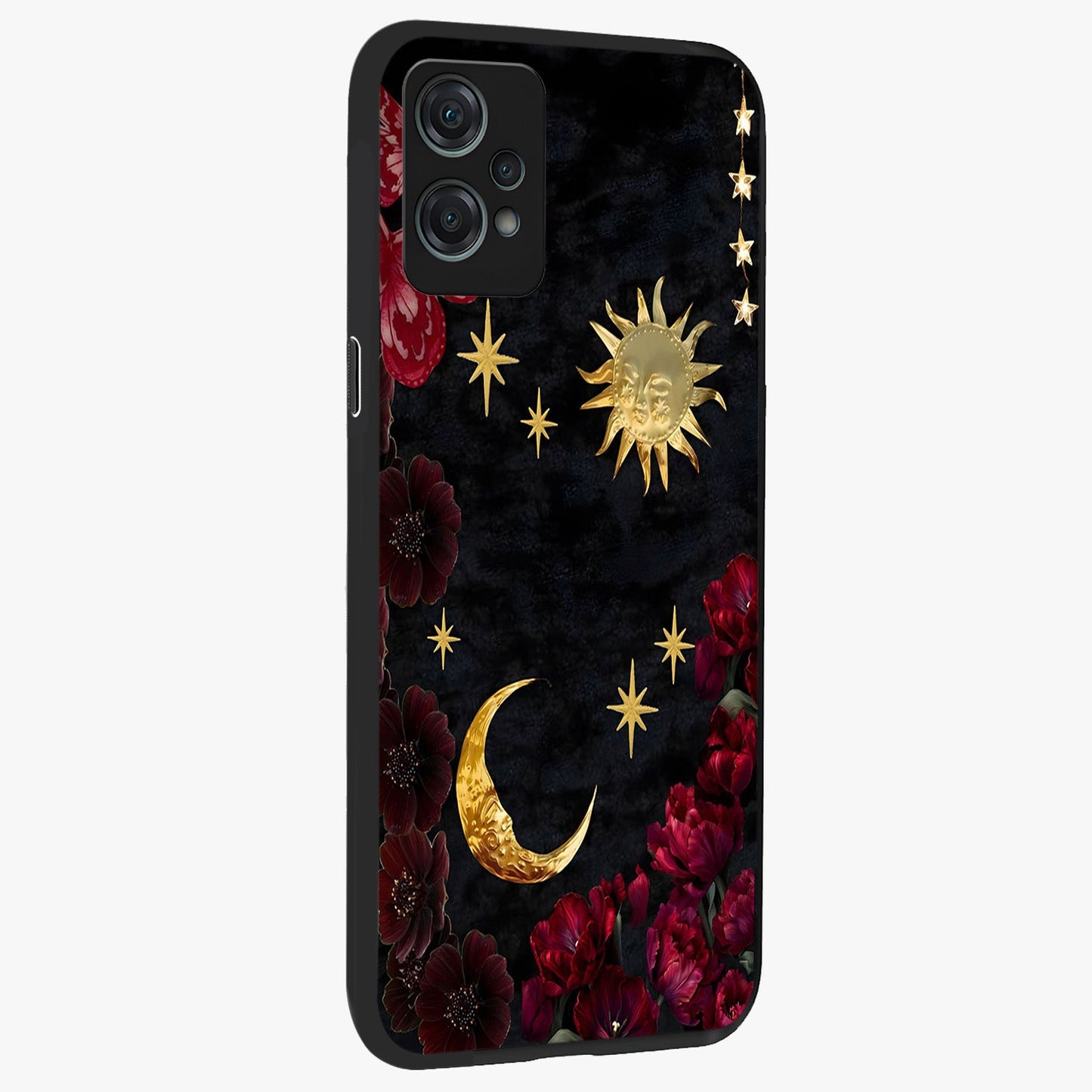 Sunflower Custom Name Glass Case for 1+Nord Ce 2 Lite side perspective highlighting custom typography and vibrant bloom textures