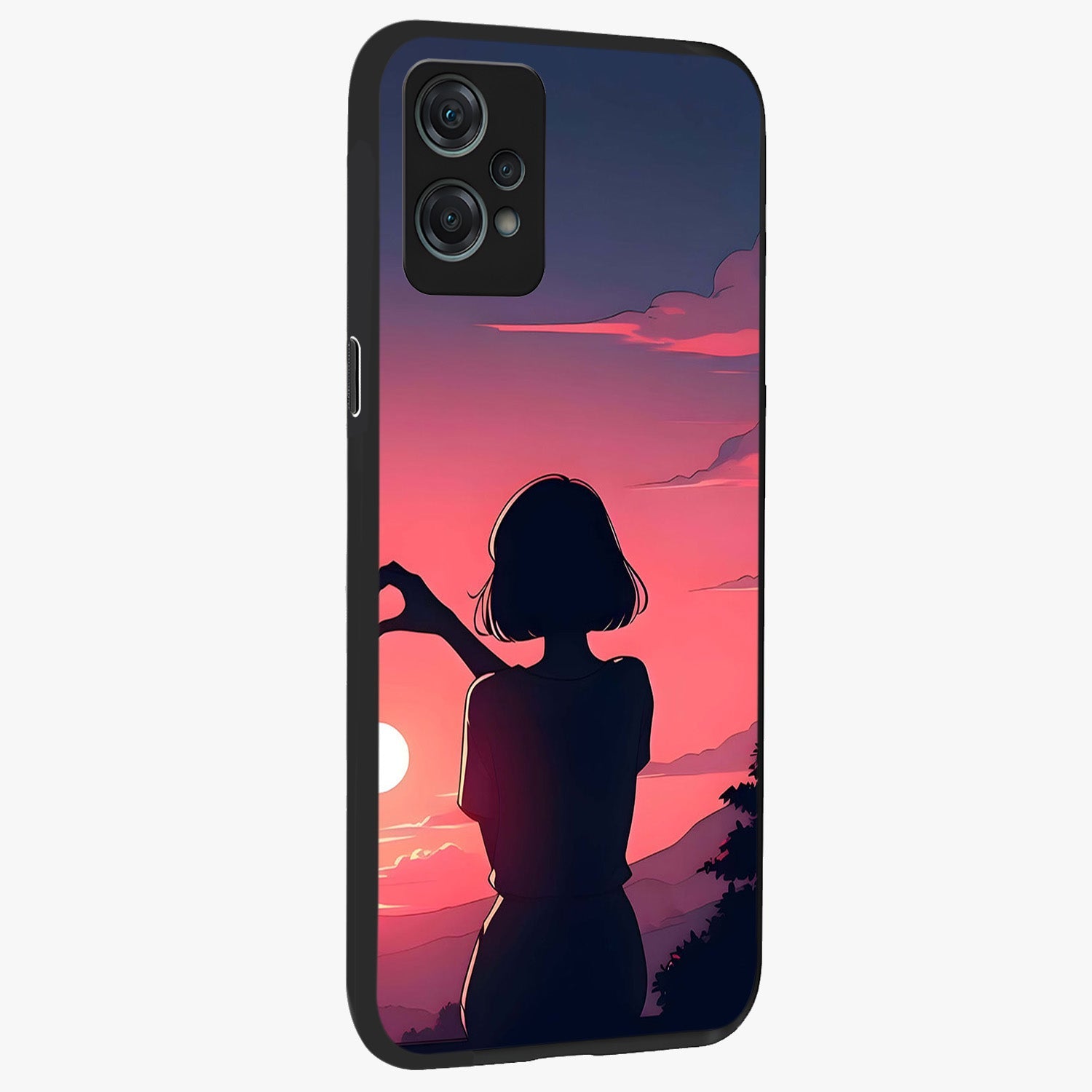 Sunset Silhouette Boy Glass Case for 1+Nord Ce 2 Lite side perspective highlighting dramatic horizon textures and premium edges