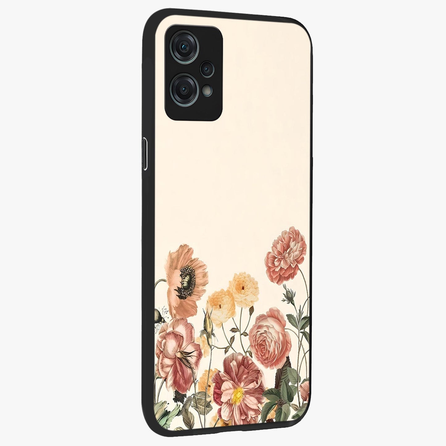 Timeless Garden Romance Glass Case for 1+Nord Ce 2 Lite side perspective highlighting delicate bloom textures and smooth build
