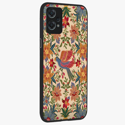 Tropical Folk Art Bird Glass Case for 1+Nord Ce 2 Lite side perspective highlighting detailed feather textures and premium edges