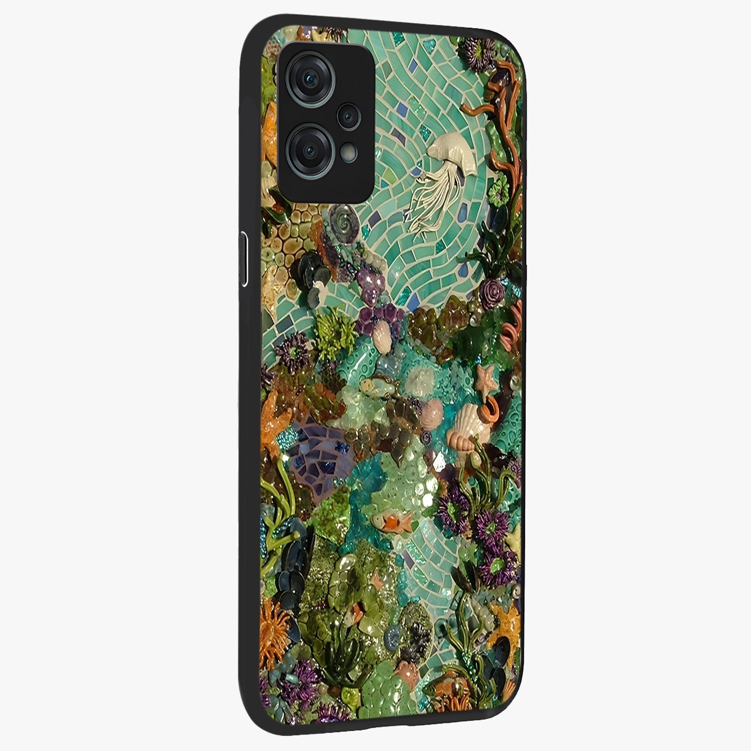 Underwater Mosaic Art Glass Case for 1+Nord Ce 2 Lite side perspective highlighting detailed tile textures and premium edges