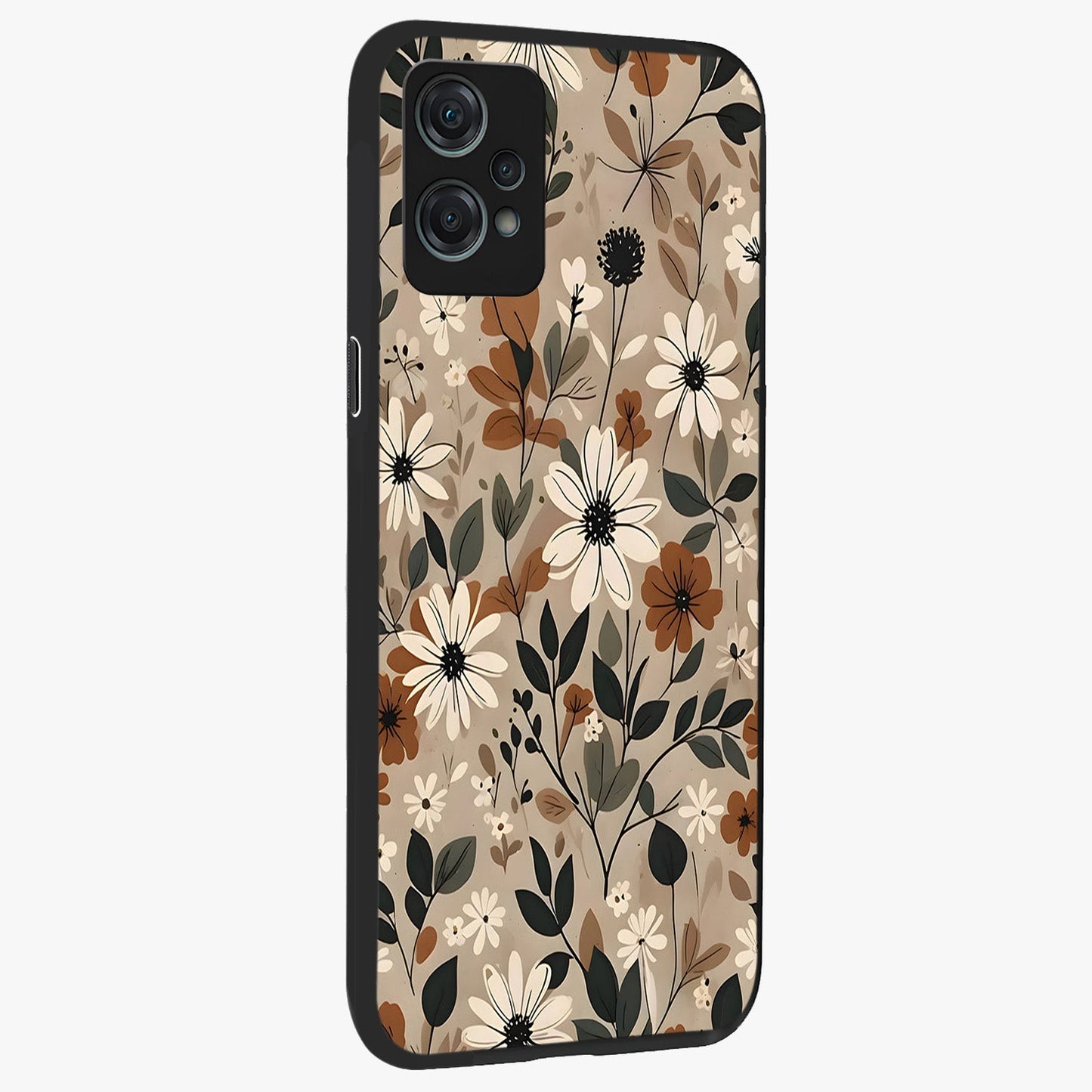 Vector Flowers Glass Case for 1+Nord Ce 2 Lite side perspective highlighting smooth floral textures and premium edges