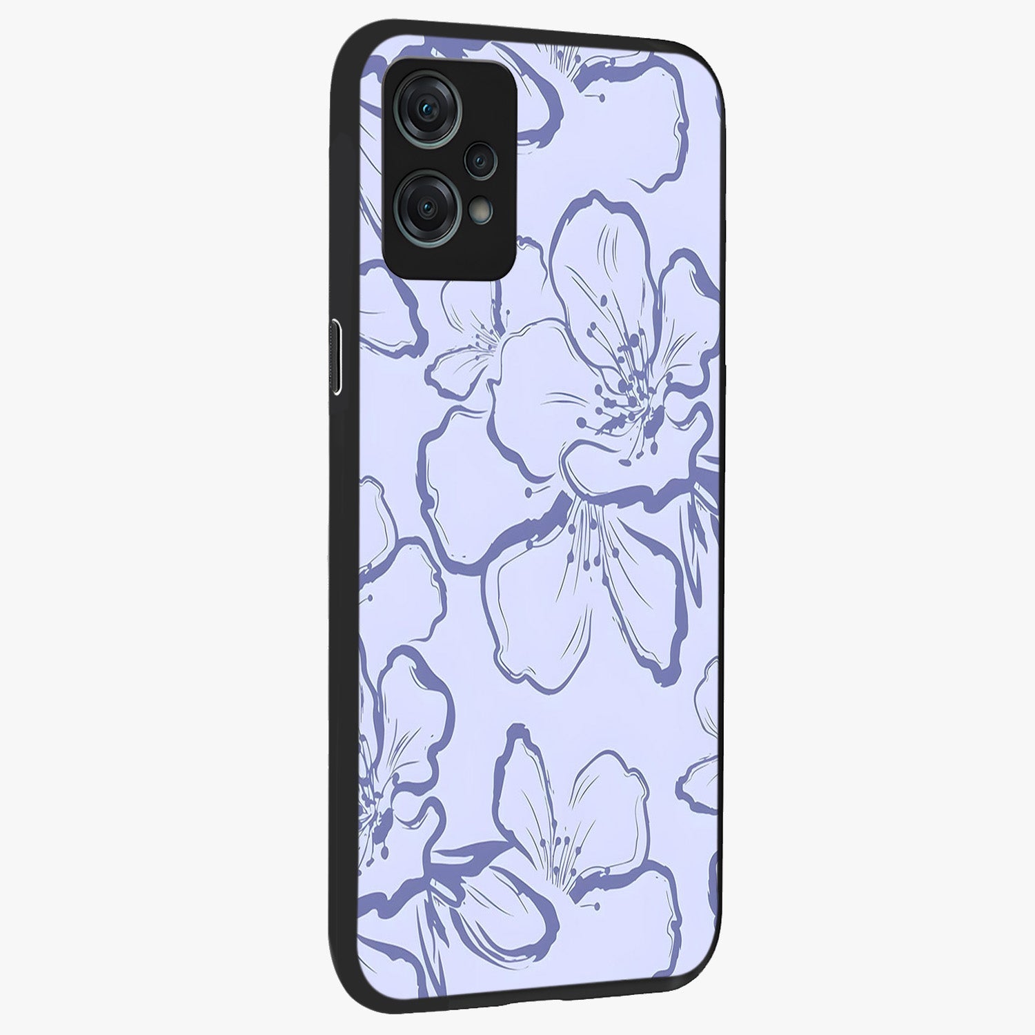 Violet Sketch Garden Glass Case for 1+Nord Ce 2 Lite side perspective highlighting refined bloom textures and premium edges