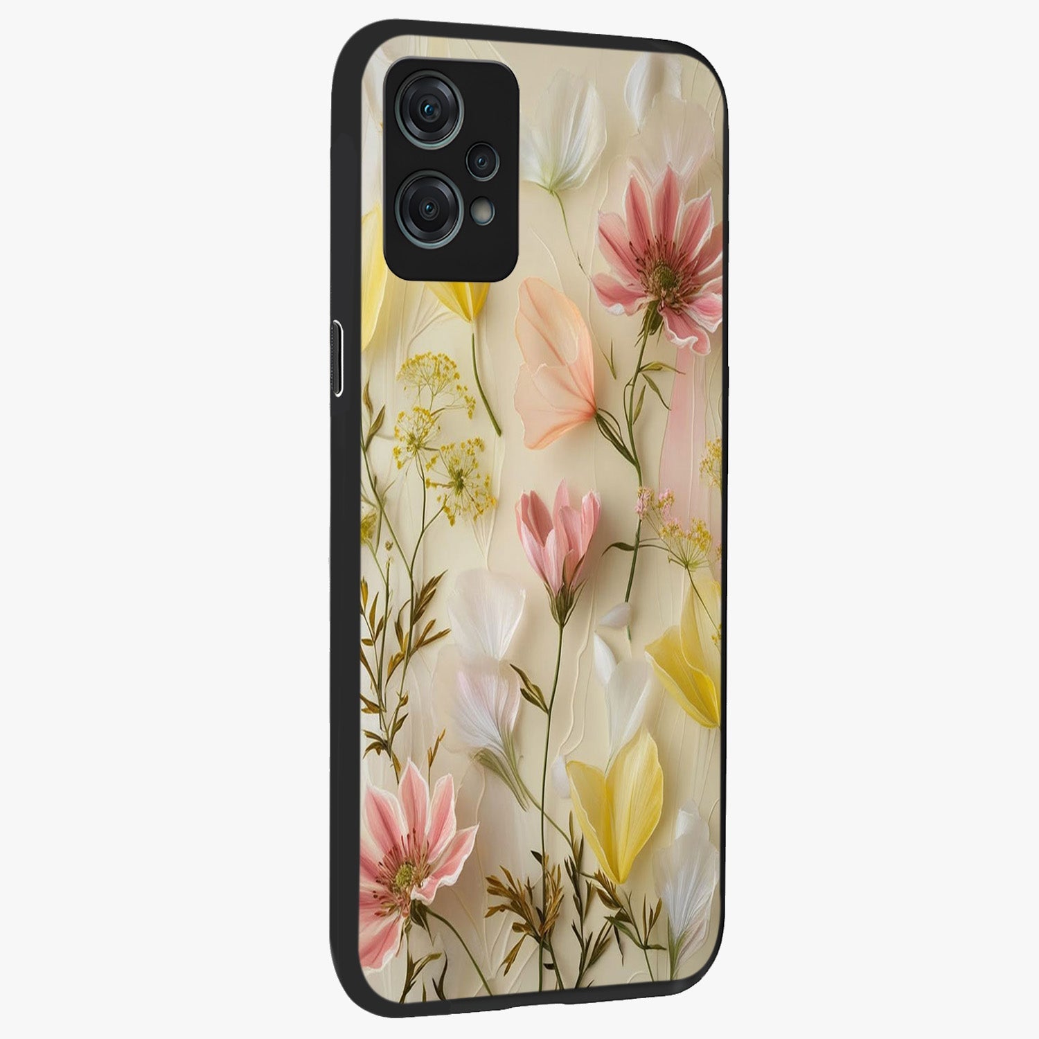 Whispering Petal Harmony Glass Case for 1+Nord Ce 2 Lite side perspective highlighting refined textures and premium edges