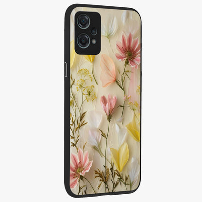 Whispering Petal Harmony Glass Case for 1+Nord Ce 2 Lite side perspective highlighting refined textures and premium edges