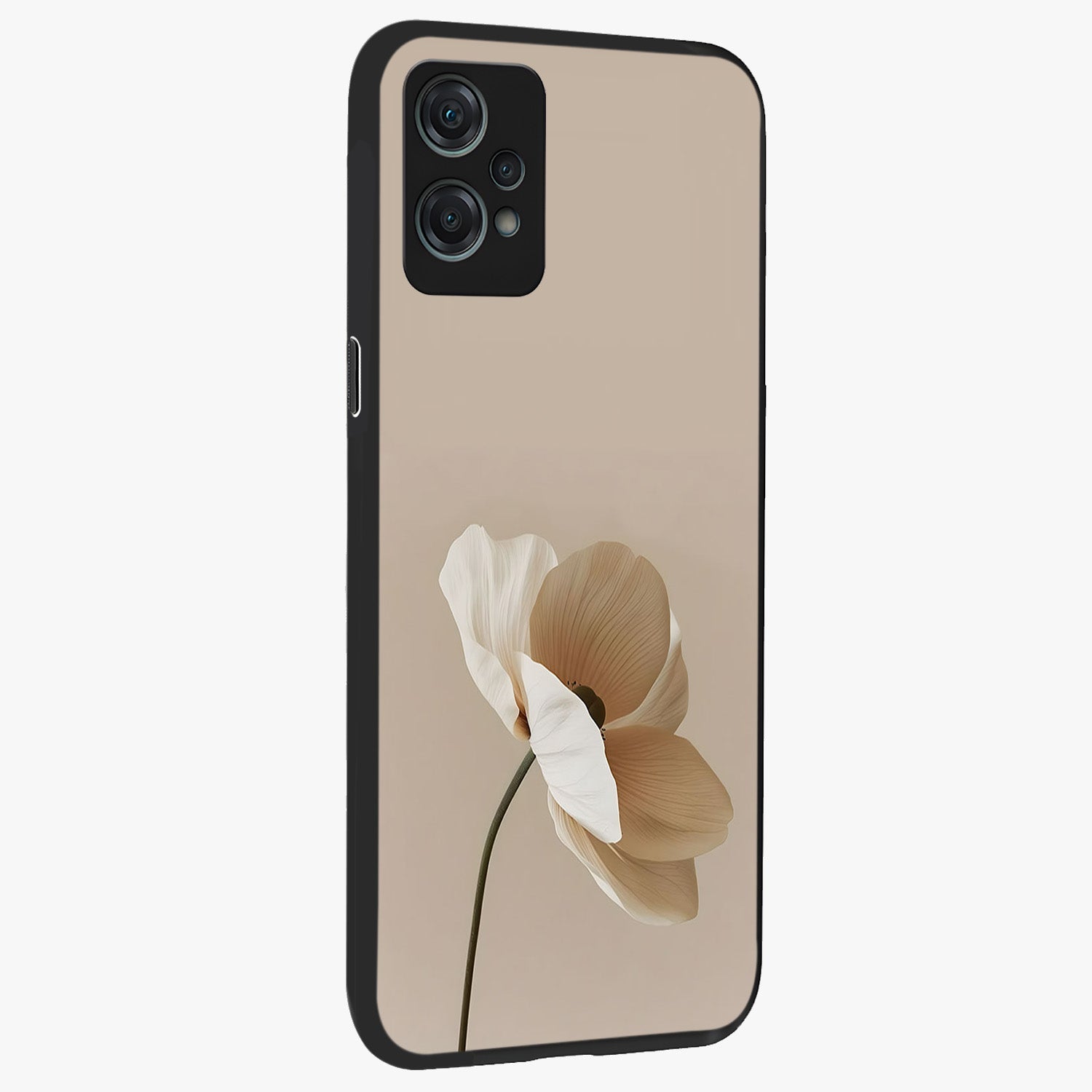 Whispering Petals Glass Case for 1+Nord Ce 2 Lite side perspective highlighting delicate petal textures and smooth build
