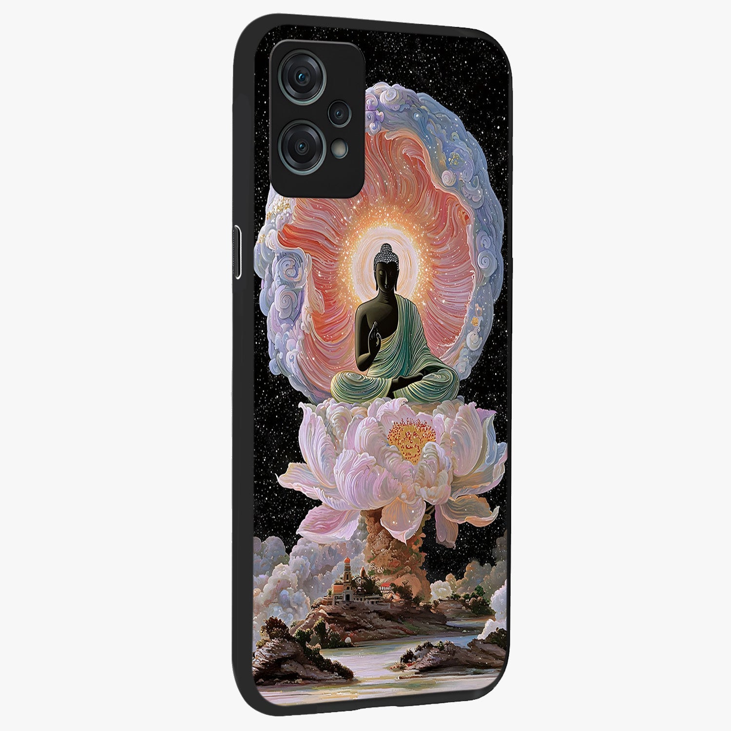 Zen Lotus Realm Glass Case for 1+Nord Ce 2 Lite side perspective highlighting refined textures and smooth premium build