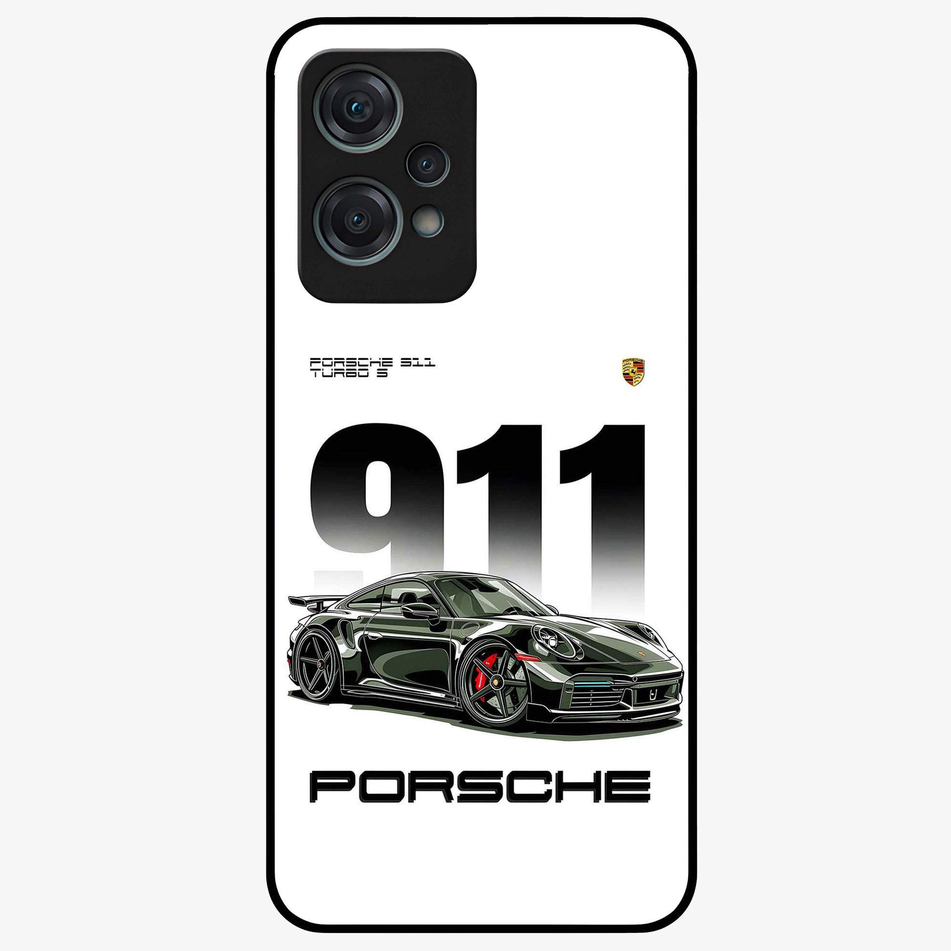 911 Turbo Dominance Glass Case for 1+Nord Ce 2 Lite bold front view featuring large 911 graphic and detailed green Porsche sports car artwork