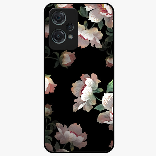 Abstract Embossed Blooming Bright Flower Glass Case for 1+Nord Ce 2 Lite front view featuring vibrant raised floral artwork